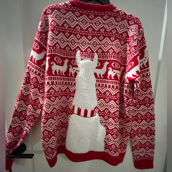 Festive Red and White Llama Crewneck Sweater - Picture 2 of 9